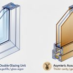 Comparaison en coupe de deux fenêtres : un double vitrage thermique avec une lame remplie d’argon et un vitrage acoustique asymétrique composé de vitres d’épaisseurs différentes.